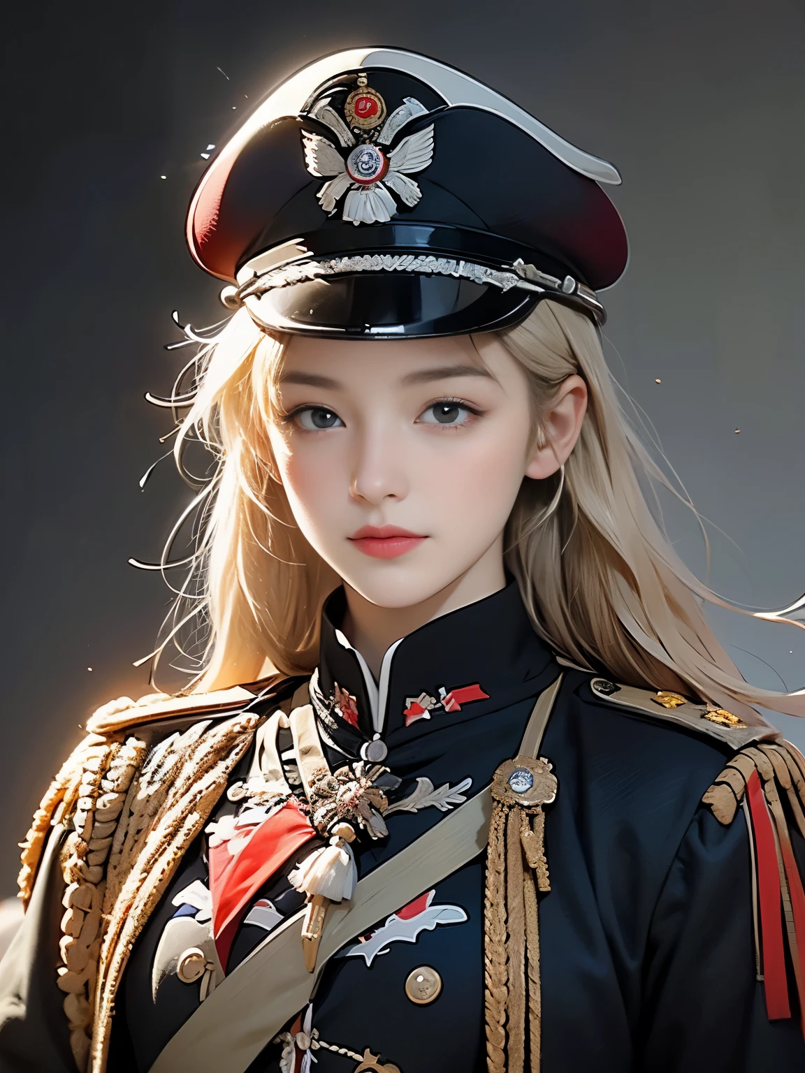 Zerg Queen Beautiful Girl: Ranlinger, 28 years old, (Prussian military commander:1.6), Messy Hair, beautiful Perfect Face, Soft Skin, Perfect Face, Yasutomo Oka&#39;s painting style, Large and firm breasts, Hard nipples, Wearing the black uniform of a Prussian military commander, Military medals,  Exposing breasts, Cleavage exposed, Add light purple and purple, Add Light Red, Intricate details, Splash screen, 8K resolution, masterpiece, Severe, Sharp eyes, break, White Silver, Dynamic sexy pose, Sweat, (salute, Carrying a saber on his hip:1.4), (18th century castle, Berlin:1.3), Sharp eyes, break, White Blonde, Strong winds, Colorful light