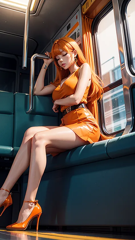 Clear images、Real women、Orange Hair,  
Side Tail, Slender figure ,Breasts are a little bigger than normal , Full body shot from ...