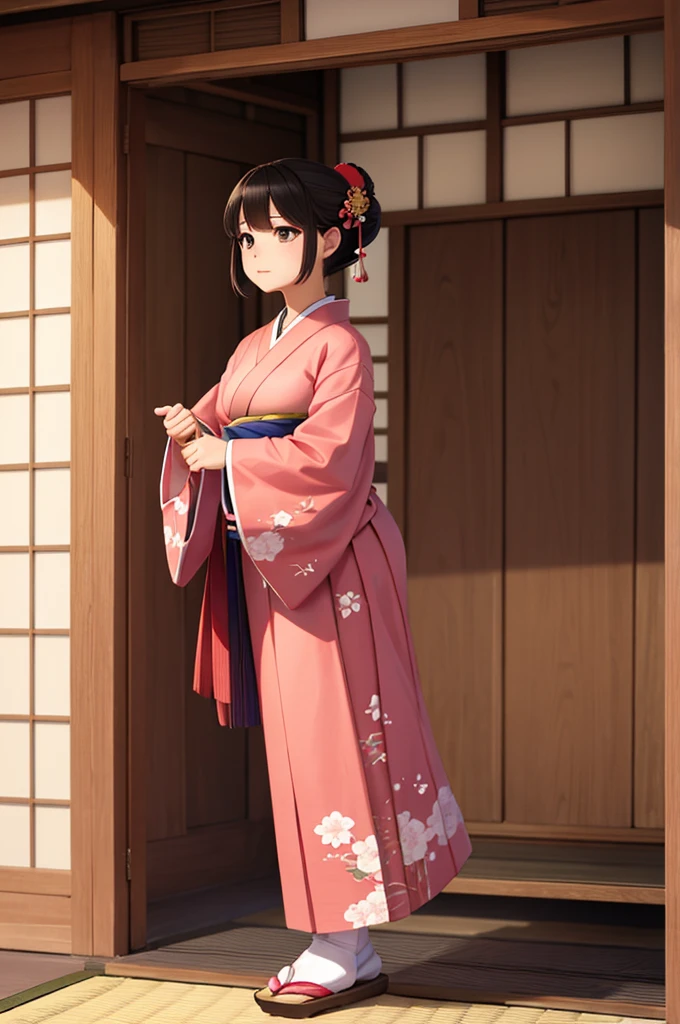 Uma mulher em roupas tradicionais japonesas