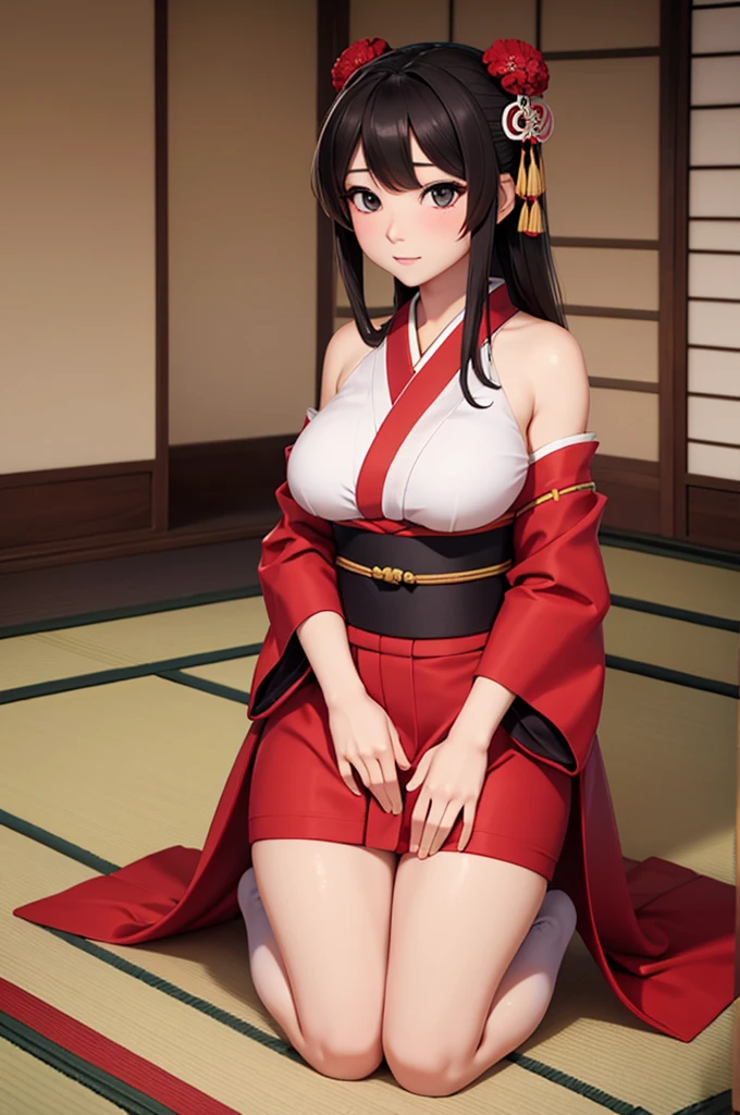 A sexy female in traditional japanese clothes, kneeling