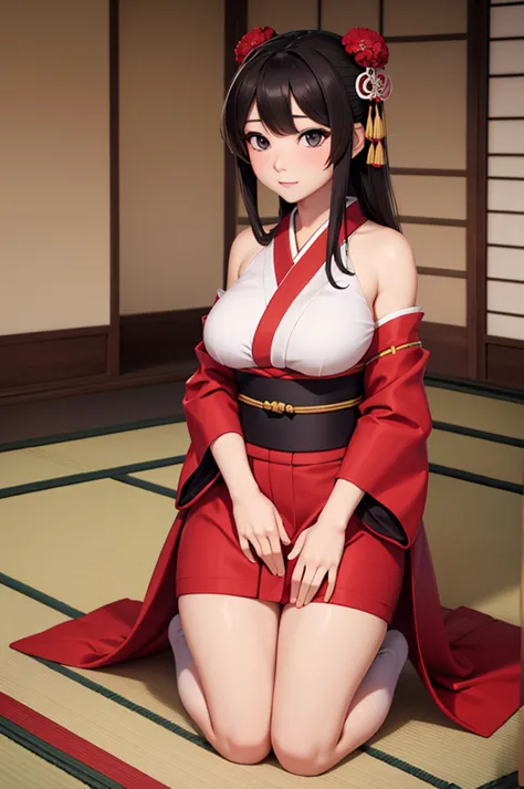 A sexy female in traditional japanese clothes, kneeling