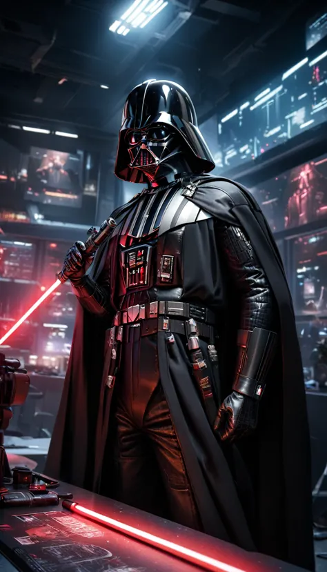 darth vader , cyberpunk style, (neon:1.2), , masterpiece, intricate, highly detailed, majestic, digital photography, hdr, , deta...