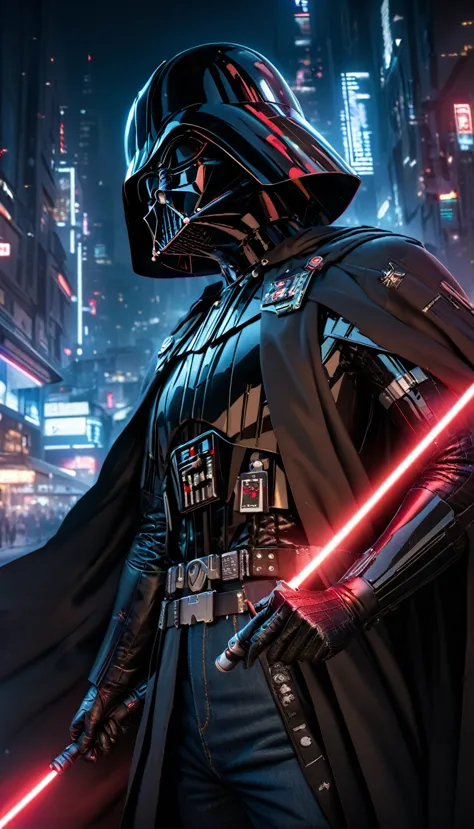 darth vader , cyberpunk style, (neon:1.2), , masterpiece, intricate, highly detailed, majestic, digital photography, hdr, , deta...