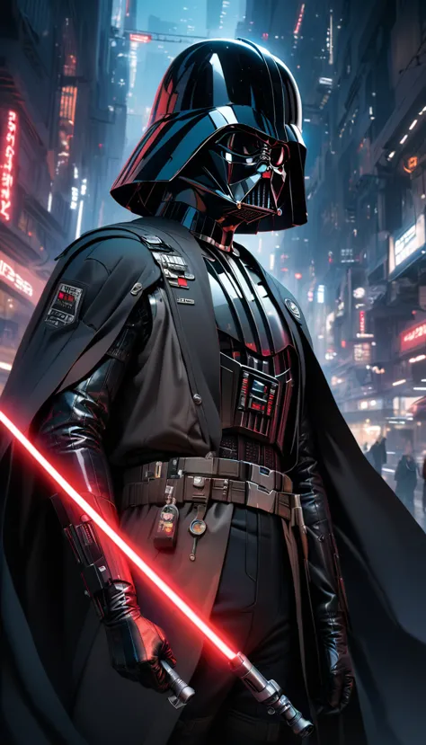 1boy,darth vader ,solo, cyberpunk style, (neon:1.2),masterpiece, intricate, highly detailed, majestic, digital photography, hdr,...