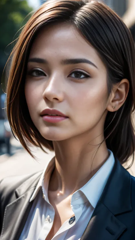 Face close-up, (8k, RAW Photos, 最high quality, masterpiece: 1.2), (Realistic, photoRealistic: 1.37), 1 Woman in a suit standing ...