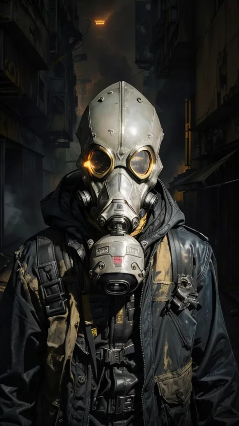 (Best Quality,16k,High Resolution,Masterpiece:1.2),Super Detail, Grotesque, Doom, male, Rebel, Masked, Rebel, Latex Gas Mask, Ga...