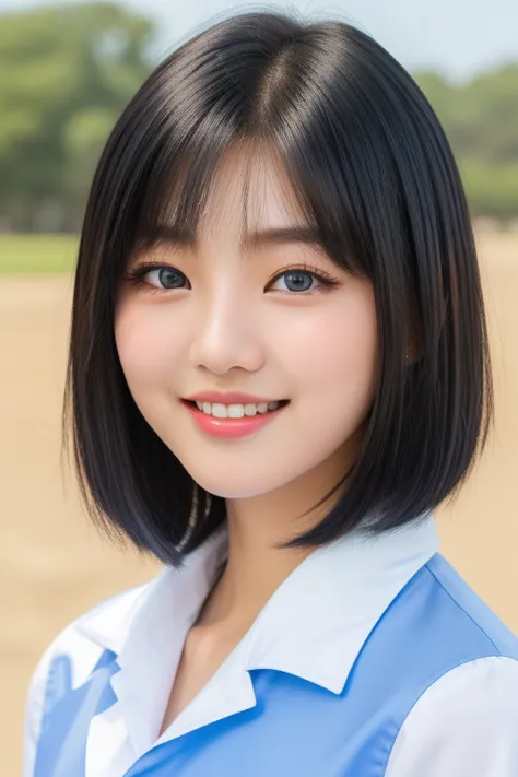 1 korean girl、high school Student uniform、blue-sky、Bright and very beautiful face、strikingly beautiful, eyes hook the soul seduc...