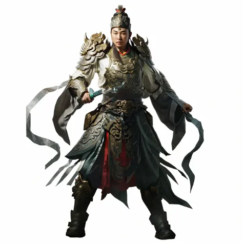 a chinese ancient warrior, Holding an octagonal silver hammer, melon hammer
