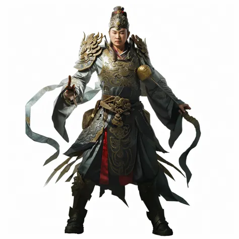 a chinese ancient warrior, Holding an octagonal silver hammer, melon hammer