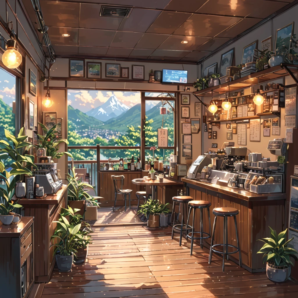 ((anime:1.4,illustration)),(masterpiece, top quality, best quality),(ultra-detailed, absolutely resolution),((16k, high res)), (((An aesthetic cafe with a cozy environment))), ((anime:1.4,illustration)),(masterpiece, top quality, best quality),(ultra-detailed, absolutely resolution),((16k, high res)). BREAK {lofi art, style of Laurie Greasley, style of Makoto Shinkai, anime aesthetic}, BREAK { (produces images with information than 40 million pixels with cinematic-like detailed textures shot on a Sony SLR).}