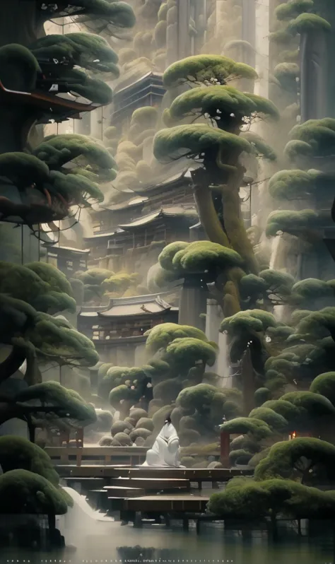 Painting in the style of oriental painting, matte painting style, Structured、Atmospheric landscape, Rich and immersive, Quietly ...