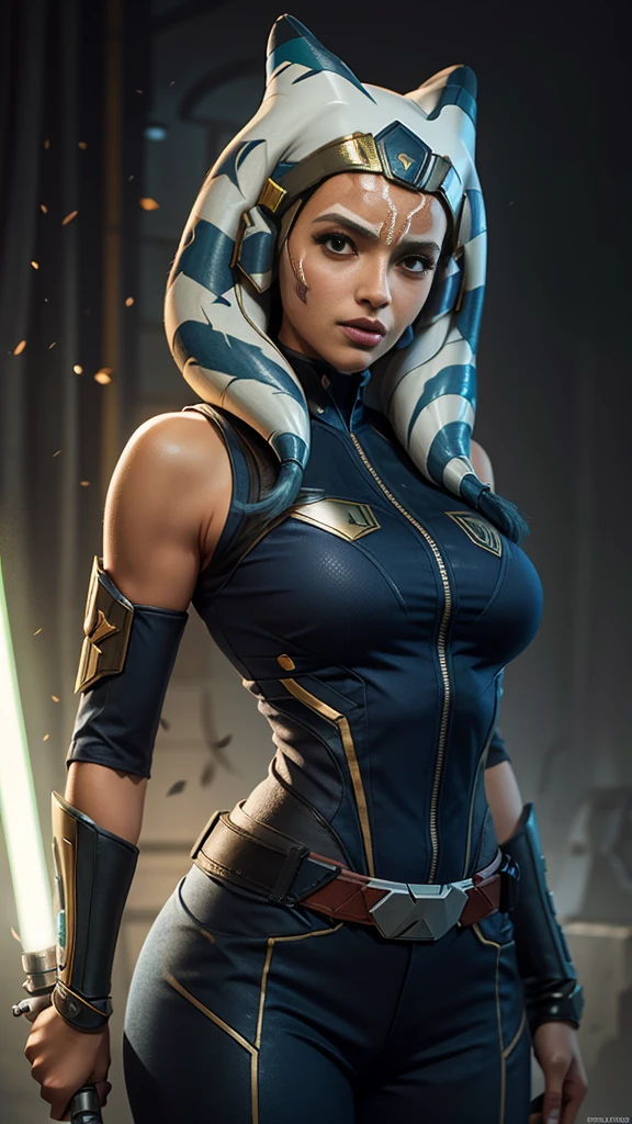 ahsoka tano in blue outfit , light saber with a big breast, cutesexyrobutts, symmetra from overwatch, samira from league of legends, extremely detailed artgerm, senna from league of legends, inspired by rossdraws, wlop and rossdraws, in style of artgerm, as seen on artgerm, pharah from overwatch