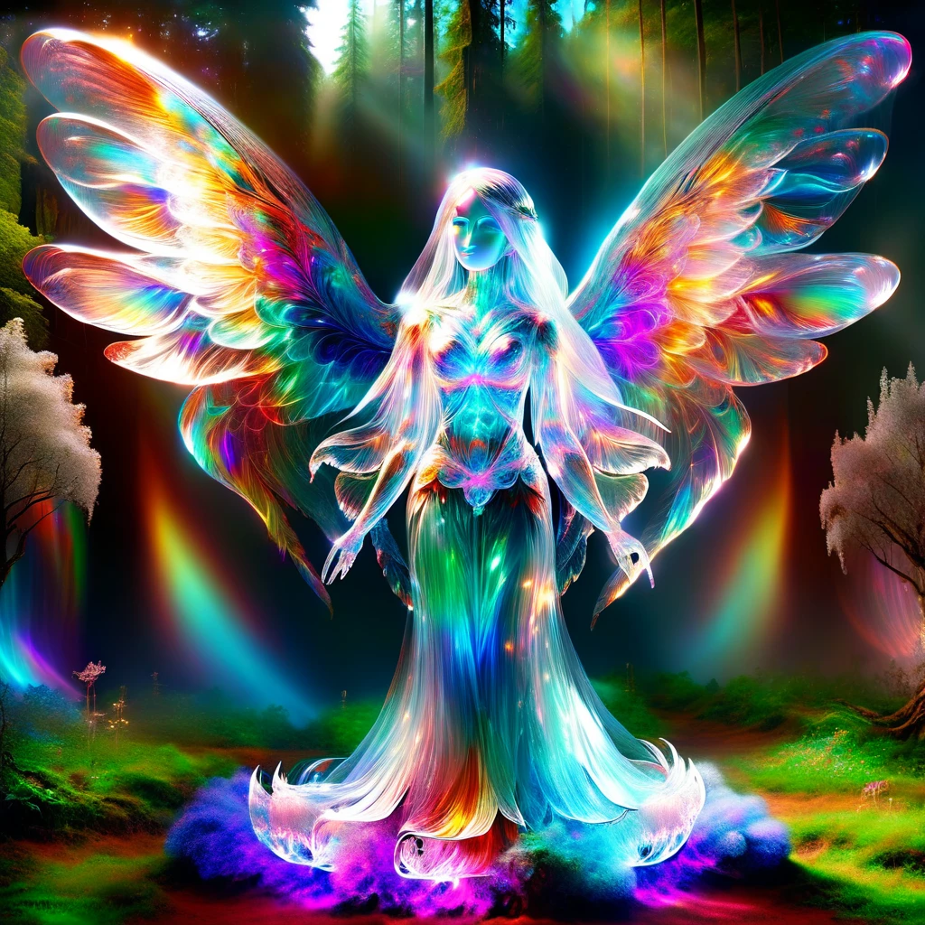 hyper detailed masterpiece, dynamic, awesome quality,DonMSp3ctr4lXL,transluscent pari, Ethereal and graceful beings, beautiful winged women, nature and magic, purity, enchantment, healing powers, benevolent, zestful,3d graphics