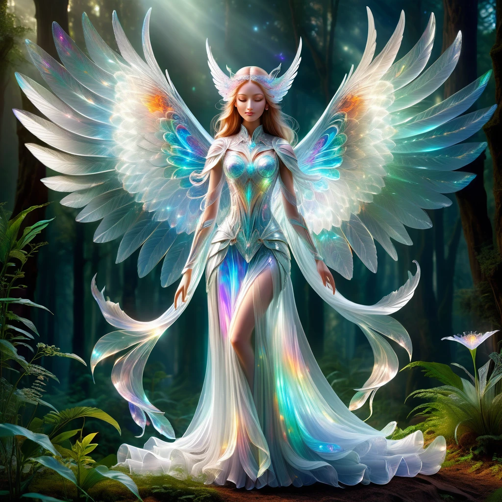 hyper detailed masterpiece, dynamic, awesome quality,DonMSp3ctr4lXL,transluscent pari, Ethereal and graceful beings, beautiful winged women, nature and magic, purity, enchantment, healing powers, benevolent, zestful,3d graphics