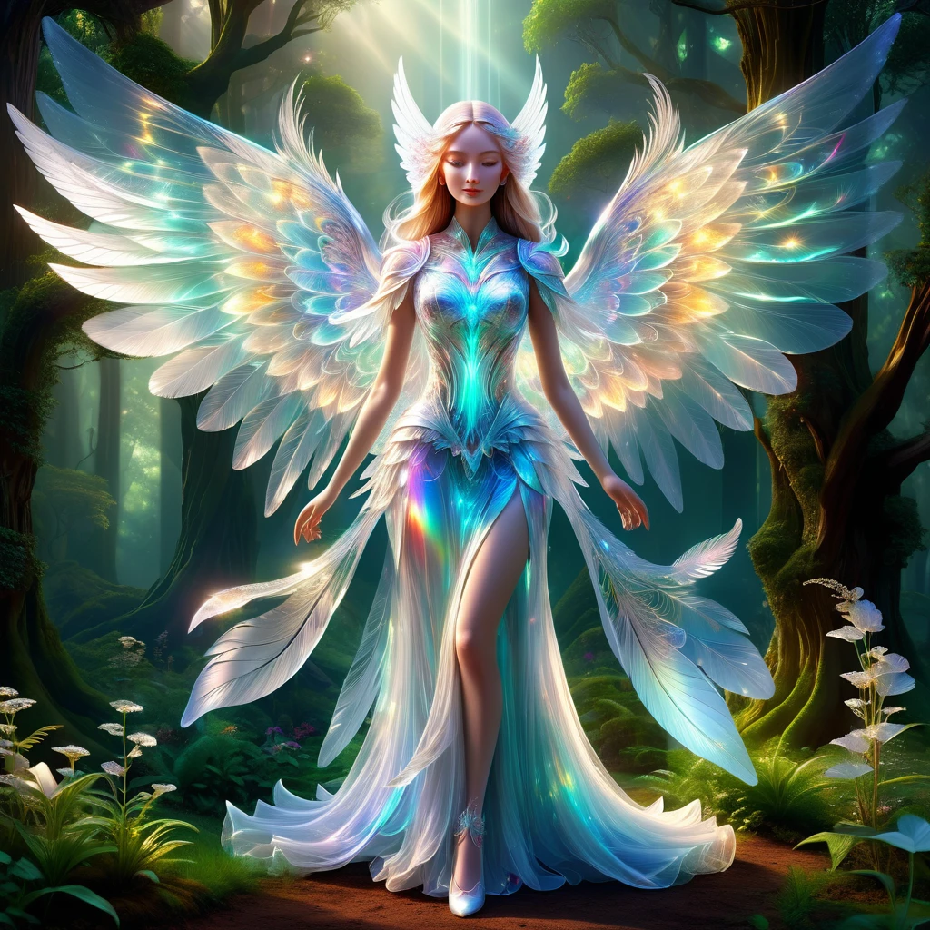 hyper detailed masterpiece, dynamic, awesome quality,DonMSp3ctr4lXL,transluscent pari, Ethereal and graceful beings, beautiful winged women, nature and magic, purity, enchantment, healing powers, benevolent, zestful,3d graphics