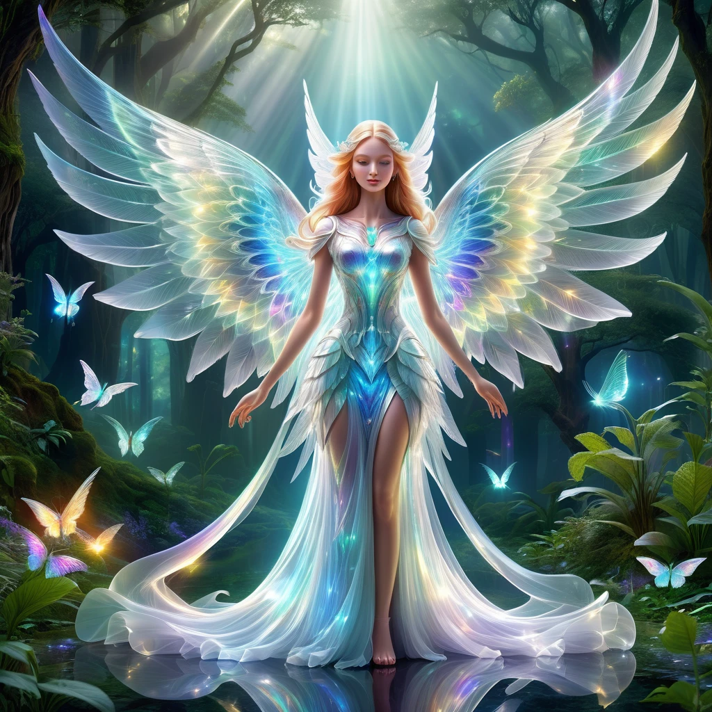 hyper detailed masterpiece, dynamic, awesome quality,DonMSp3ctr4lXL,transluscent pari, Ethereal and graceful beings, beautiful winged women, nature and magic, purity, enchantment, healing powers, benevolent, zestful,3d graphics