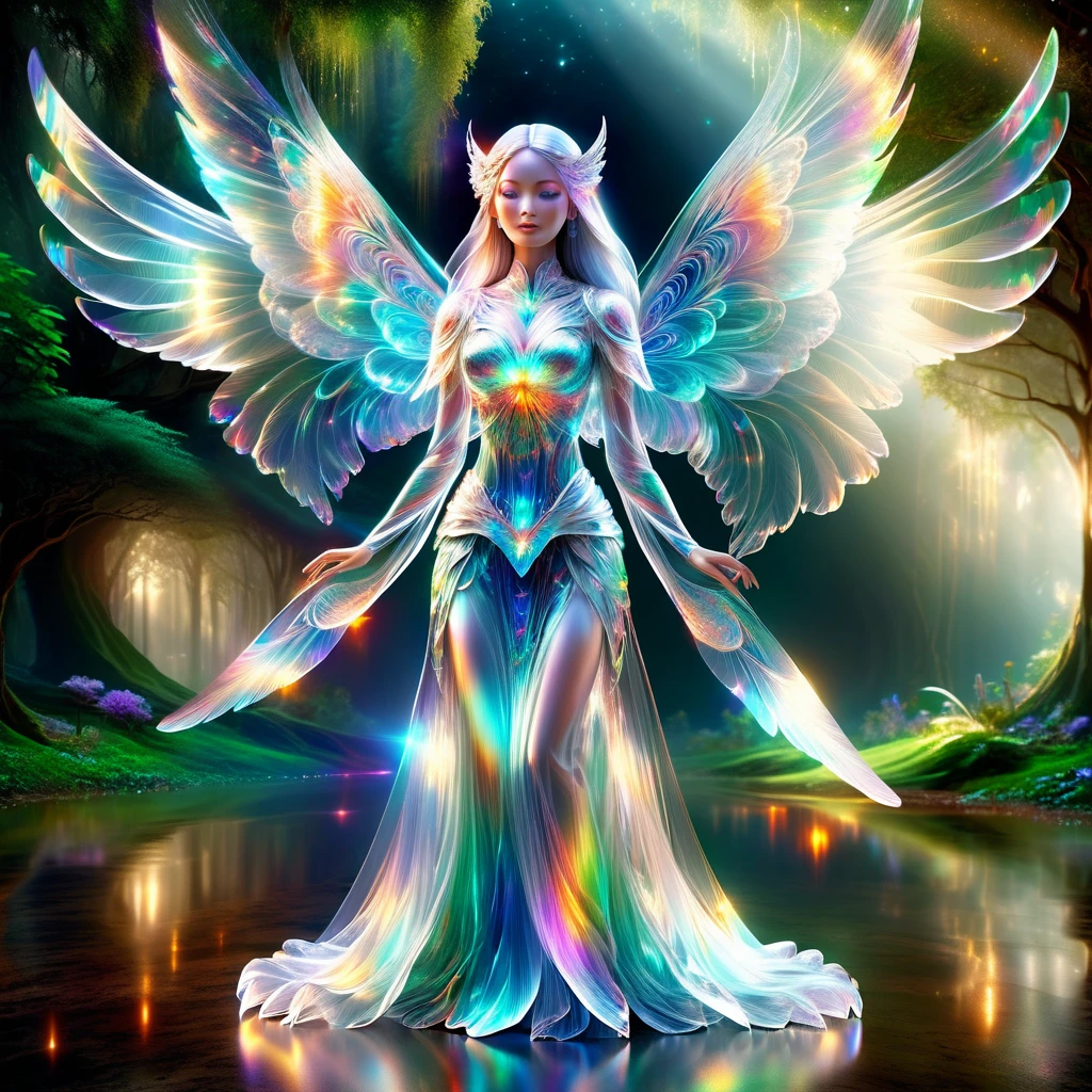 hyper detailed masterpiece, dynamic, awesome quality,DonMSp3ctr4lXL,transluscent pari, Ethereal and graceful beings, beautiful winged women, nature and magic, purity, enchantment, healing powers, benevolent, zestful,3d graphics