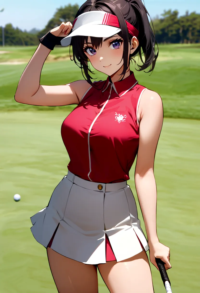 sound　high resolution　8k beauty　Woman playing golf　Golf course　Beautiful woman　Wolf Cut　Black Hair　　Golf Wear　mini skirt　smile　　...