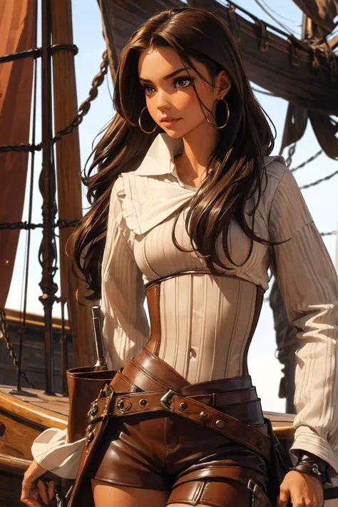 (masterpiece), best quality, expressive eyes, perfect face, (pirate ship background), (standing), (smirk), (closeup view), (1gir...