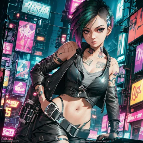 create an anime-style, high-resolution, ultrasharp 8k masterpiece of judy alvarez from "cyberpunk 2077." she has a punk-inspired...