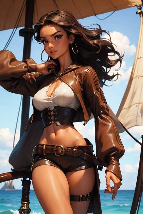 (masterpiece), best quality, expressive eyes, perfect face, (pirate ship background), (standing), (smirk), (closeup view), (1gir...