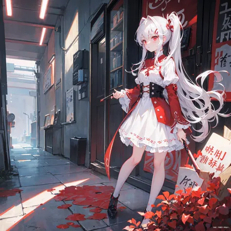 Wearing a red and white dress、anime girl holding sword, Highly detailed official artwork, Epic Light Novel Cover Art, epic Light...