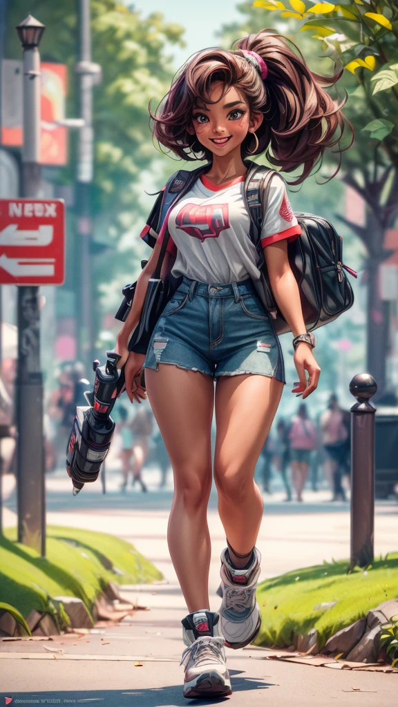 (mejor calidad,4k,8K,alta resolución,obra maestra:1.2),ultra-detalleed, Chica universitaria caminando por el campus universitario, pavoneándose con sus cosas, Sonriendo y riendo, Coqueteando con el espectador, hdr, 8K, absurdos, cinestill 800, enfoque nítido, agregar_detalle:3 (mujer sola)