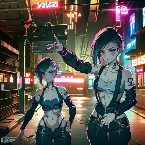 create an anime-style, high-resolution, ultrasharp 8k masterpiece of judy alvarez from "cyberpunk 2077." she has a punk-inspired...