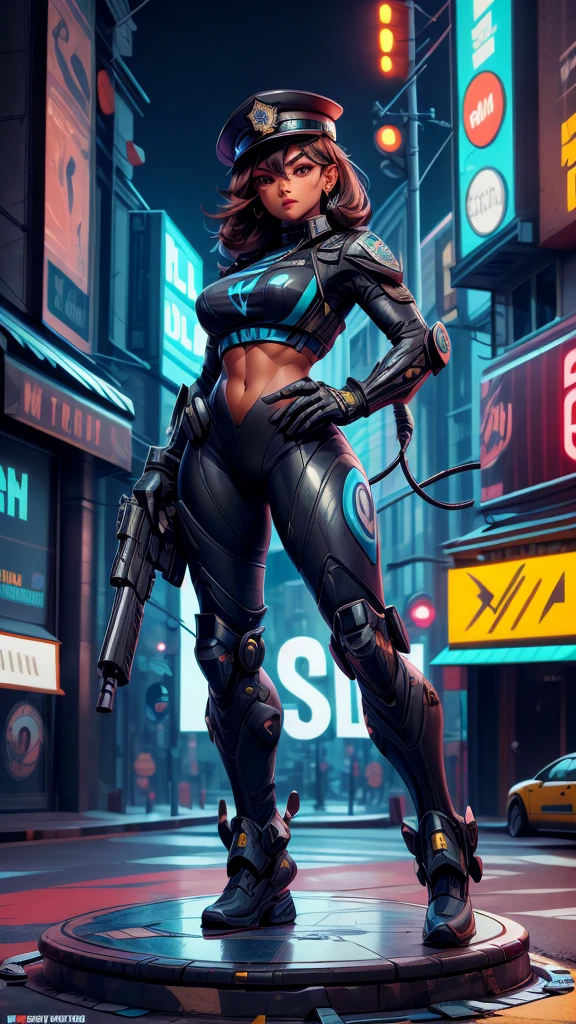 Qualidade máxima de imagem，detalhes pendentes，resolução ultra-alta，A polícia do futuro，Torta mecha，Ele usa um uniforme futurista da SWAT.，Ela ficou na frente do carro da polícia.，muito sexy，seios de neodio，escote，apoiar，Despir，bragas，Corpo robusto，Sexy e robusto，Abdominais detalhados，Linhas musculares detalhadas，poses dinâmicas，a noite，Fundo de vista de rua da cidade futura，luz neon，senso de ciência e tecnologia，tecnologia futura，Estilo cyberpunk muito detalhado.，personagem ciberpunk，Uniformes policiais altamente detalhados.，Boné policial altamente detalhado.，Força policial altamente detalhada，Distintivo policial altamente detalhado，Pulseiras altamente detalhadas，Tiras policiais altamente detalhadas.，Dragonas altamente detalhadas.，usar boné de polícia，Bastões elétricos altamente detalhados.，Armas muito detalhadas，A arma do futuro，interfone，Dispositivos sem fio，Algemas muito detalhadas.，Equipamento policial muito detalhado.，Carro de polícia muito detalhado.，Futuro carro de polícia，fachada，Foto de corpo inteiro，Olhe de baixo para cima，olhe de baixo, Olhe para o visualizador，Membros normais，Proporções corporais harmoniosas，dedos normais，Rosto normal，Olhos normais，Características faciais normais