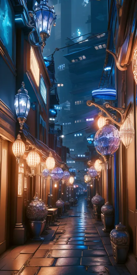 SilverSapphireAI street, ultra detailed, intricate, masterpiece, best quality, neon light, night alley