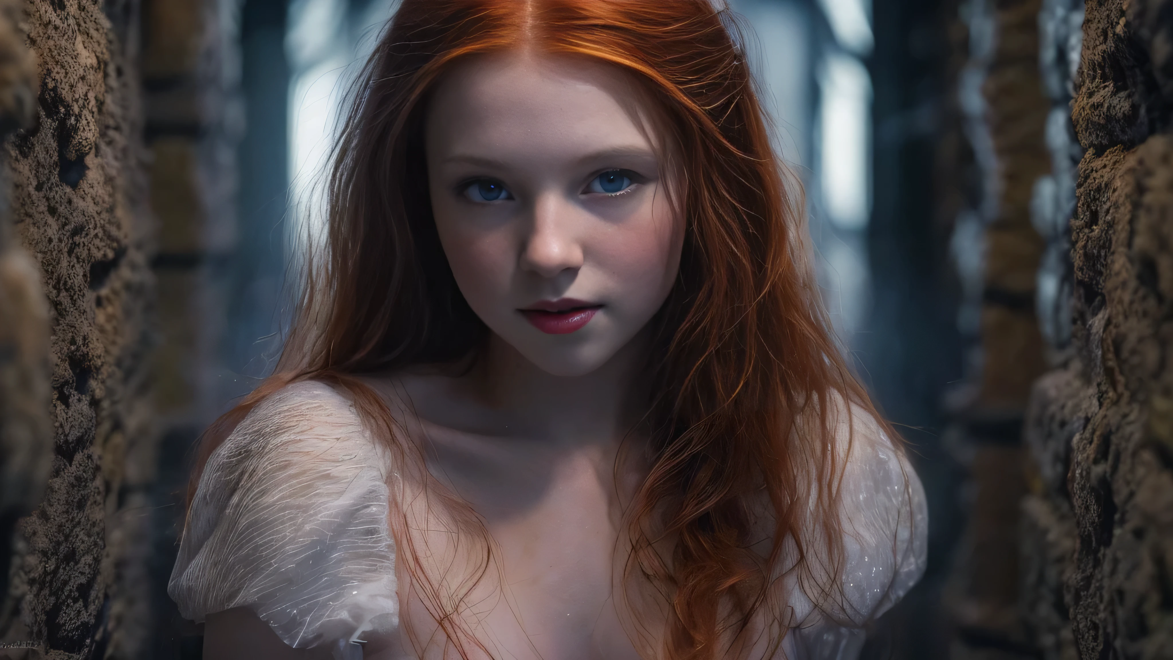 (snow white largo ginger hair teen girl, con las piernas abiertas:1.6), (largo, Pelo despeinado:1.3),  (desnudo, desnudo:1.8), (sin ropa:1.8), blue eyes, ojos detallados, labios detallados,(lies desnudo, sensual, cuerpo completo:1.5), (foto diferentes ángulos:1.5), (lies in a largo dark corridor in castle lit by the moon:1.5), (dark mood, Espeluznante, neblina, polvo,niebla:1.5) escote, trazado de rayos, (mejor calidad, 4k, 8K, Alta resolución, obra maestra:1.2), Muy detallado, (Realista , photoRealista, photoRealista :1.37), hdr, HD, obra maestra, Profesional, colores vívidos, bokeh, iluminación de estudio,NSFW