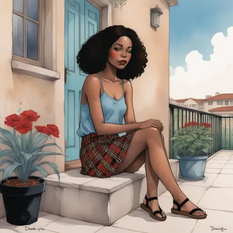 the watercolor, anime style, you asked for it, with the brazilian woman of african ethnicity as the focal point of the scene. sh...