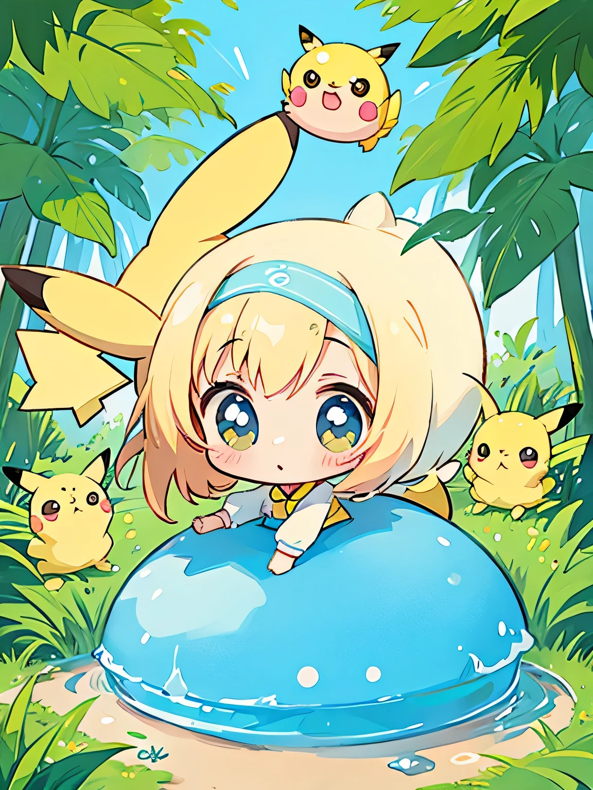 Pokemon girl with pikachu and other pokemon characters in the background -  SeaArt AI