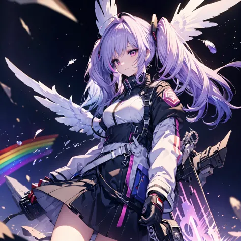 ((archangel　fantasy　rainbow hair　make your hair rainbow-colored on the inside　twin tails　dull red eyes　has a galaxy　uniform　put ...