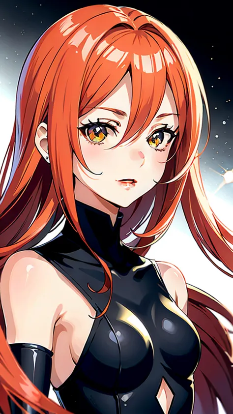 garota de anime com cabelo ruivo e gravata borboleta, [[[[galsoning evily]]]], bright red head, com olhos vermelhos brilhantes, ...