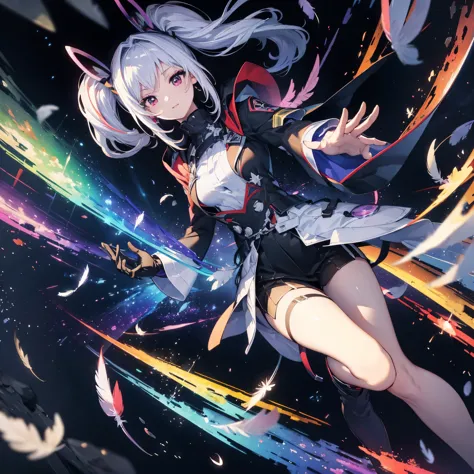 ((archangel　fantasy　rainbow hair　make your hair rainbow-colored on the inside　twin tails　dull red eyes　has a galaxy　uniform　put ...