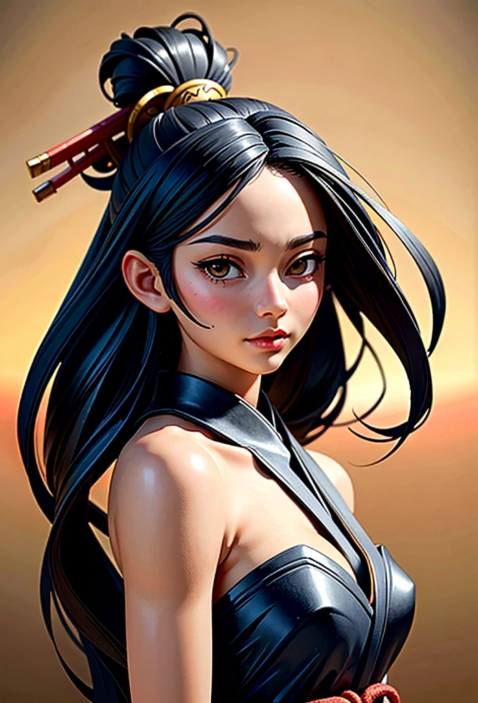 a picture of Japanese female samurai, she has long black hair, wearing samurai armor, armed with a katana, ready for battle, dynamic angle,, Japanese fantasy art, (Masterpiece: 1.5), 16k, highres, best quality, high details, ultra detailed, masterpiece, best quality, (extremely detailed), arafed, dnd art, JapaneseKatana, wtrcolor style