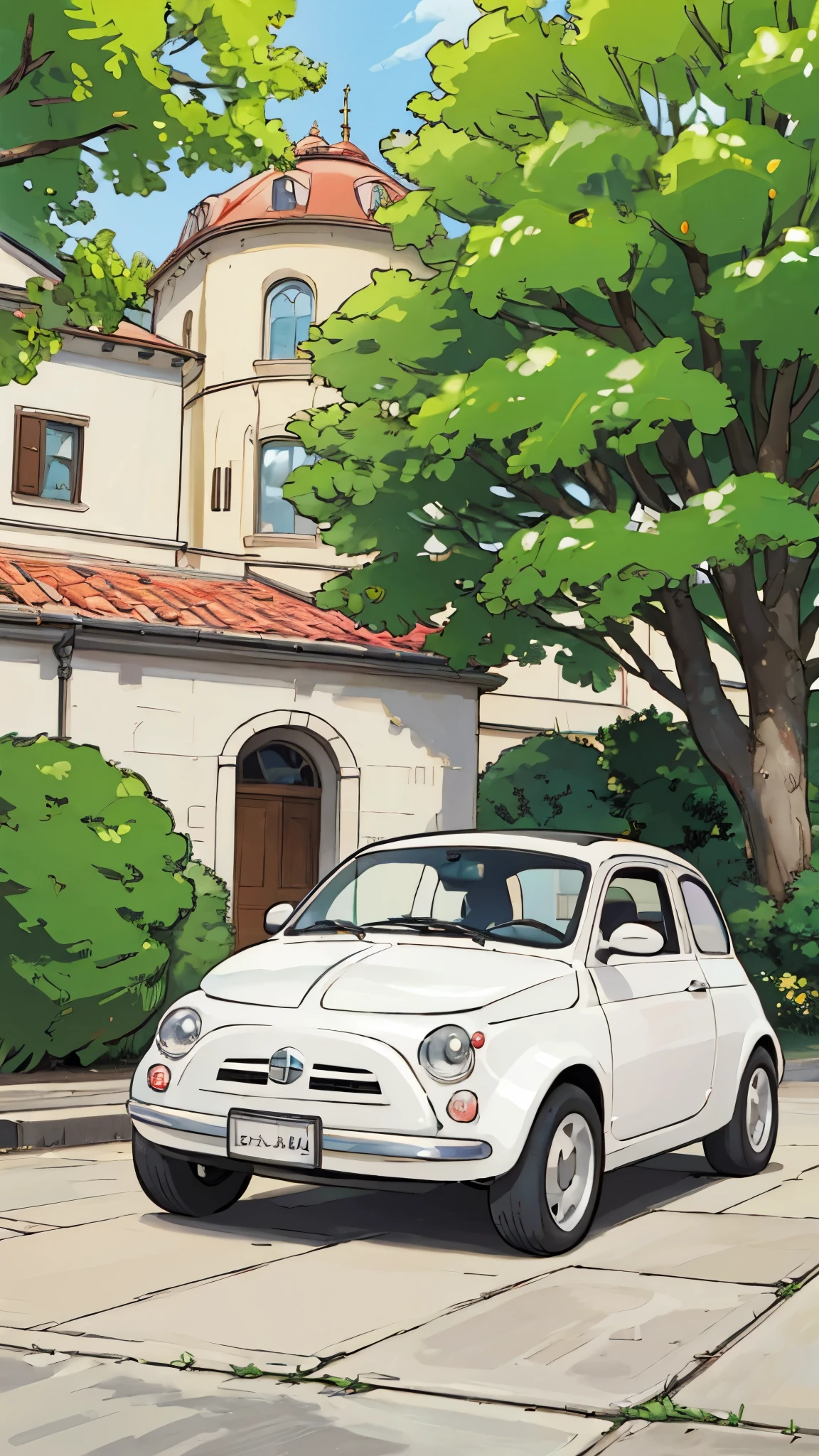 (masterpiece:1.2, Highest quality),(Very detailed),(((Anime Style))),8k,wallpaper,Fiat 500,Castle of Cagliostro,(((ghibli style)))