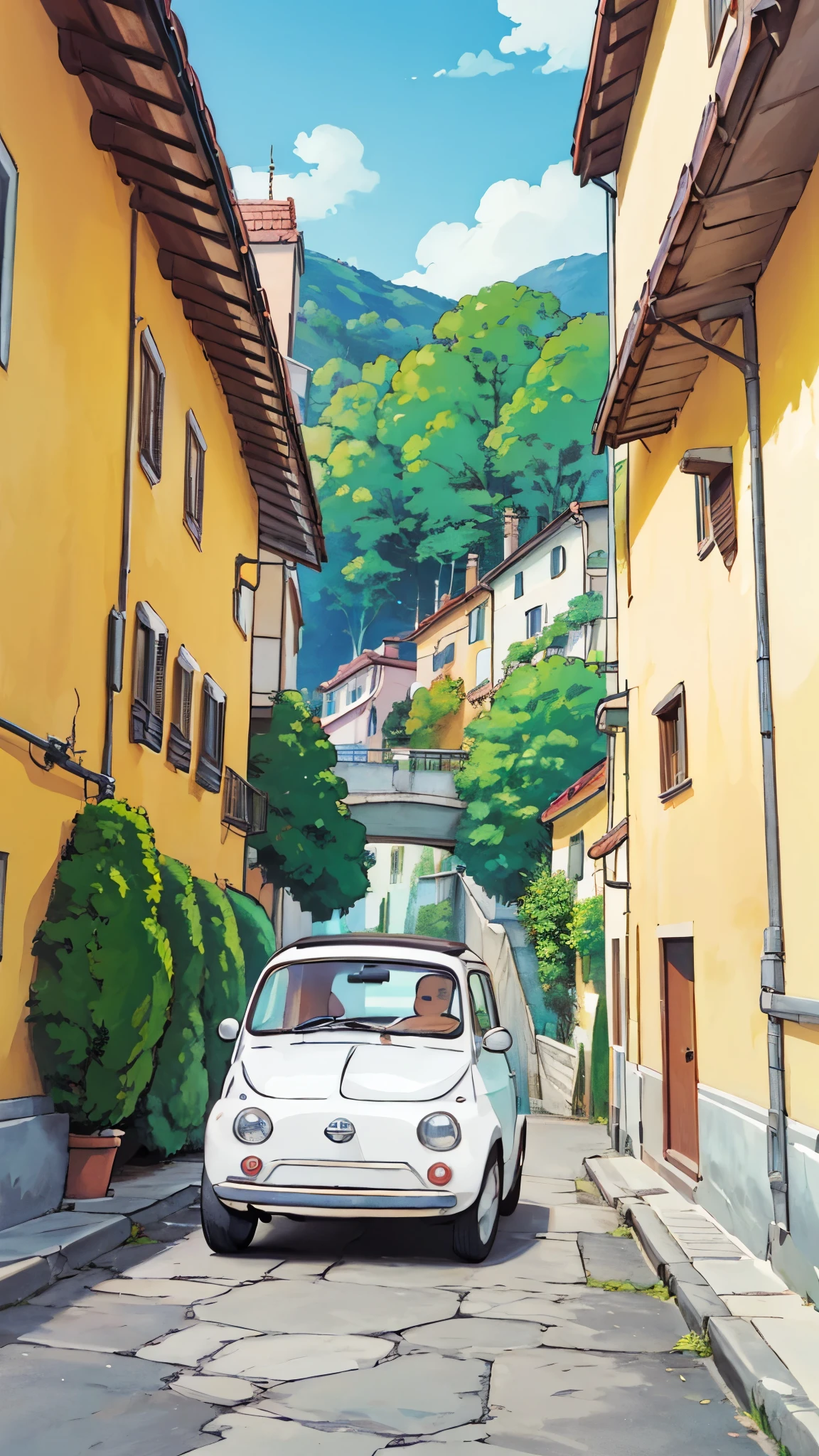 (masterpiece:1.2, Highest quality),(Very detailed),(((Anime Style))),8k,wallpaper,Fiat 500,Castle of Cagliostro,(((ghibli style)))