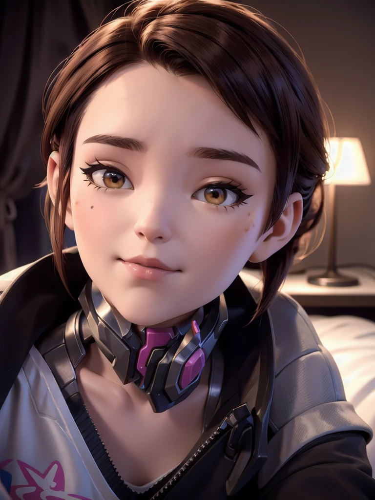 (DVA من Overwatch) بدون ميكانيكيتها, امرأة ذات شعر بني قصير في (ذيل حصان),تجلس على سريرها وانتشرت ساقيها, تأملات عالية الجودة, الإضاءة الحجمية, إنها ترتدي شورتًا فضفاضًا ( تي شيرت قصير باللون الأبيض الجليدي), أكمام قصيرة جدًا, في غرفة نومها على سريرها, 1 فتاة منفردة, سينمائي lighting, دقة عالية, التقديم القائم على الجسد, 8 ك, الإضاءة الحجمية, واقعية مفرطة, ملامح الوجه التفصيلية, تحفة, الجزء العلوي من الجسم كاملاً, إعداد الألعاب في الخلفية, سينمائي, يمكنك ان ترا ال fabric of the shirt and the knits very detailed,(لديها ثديين صغيرين جدًا), (nsfw), ينصب التركيز على جسدها كله والبيئة, سينمائي screenshot, يمكنك ان ترا ال (غرفة كاملة) وجلوسها على السرير, إنها ترتدي لباسًا داخليًا لأنها ستنام قريبًا