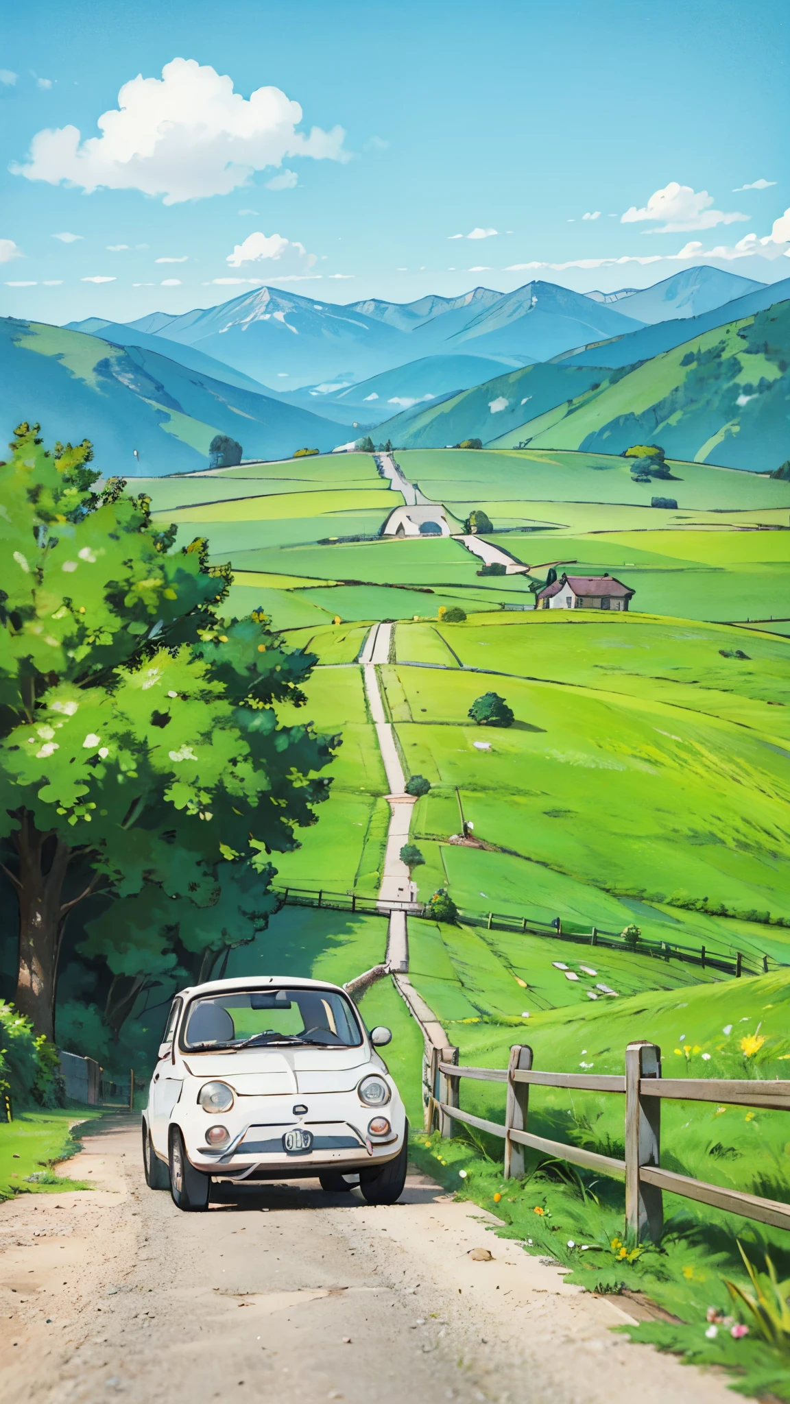 (masterpiece:1.2, Highest quality),(Very detailed),(((Anime Style))),8k,wallpaper,Fiat 500,Castle of Cagliostro,(((ghibli style)))