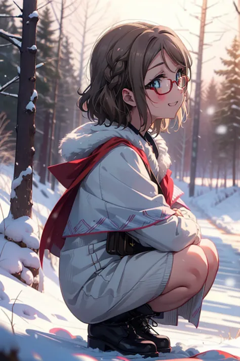 Yo Watanabe, Yu Watanabe, short hair, blue eyes, Brown Hair, smile, Grin,Mid-chest,Black-rimmed glasses,
Open your mouth,snow,Gr...