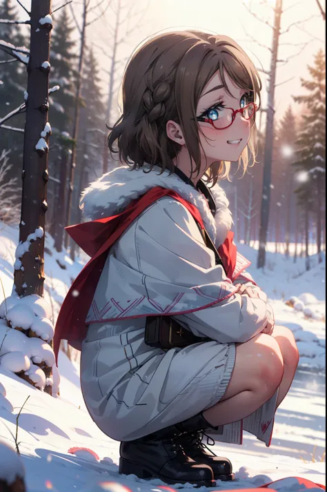 Yo Watanabe, Yu Watanabe, short hair, blue eyes, Brown Hair, smile, Grin,Mid-chest,Black-rimmed glasses,
Open your mouth,snow,Gr...