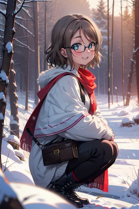 Yo Watanabe, Yu Watanabe, short hair, blue eyes, Brown Hair, smile, Grin,Mid-chest,Black-rimmed glasses,
Open your mouth,snow,Gr...