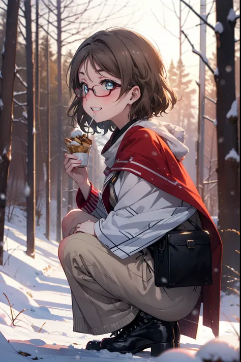 Yo Watanabe, Yu Watanabe, short hair, blue eyes, Brown Hair, smile, Grin,Mid-chest,Black-rimmed glasses,
Open your mouth,snow,Gr...