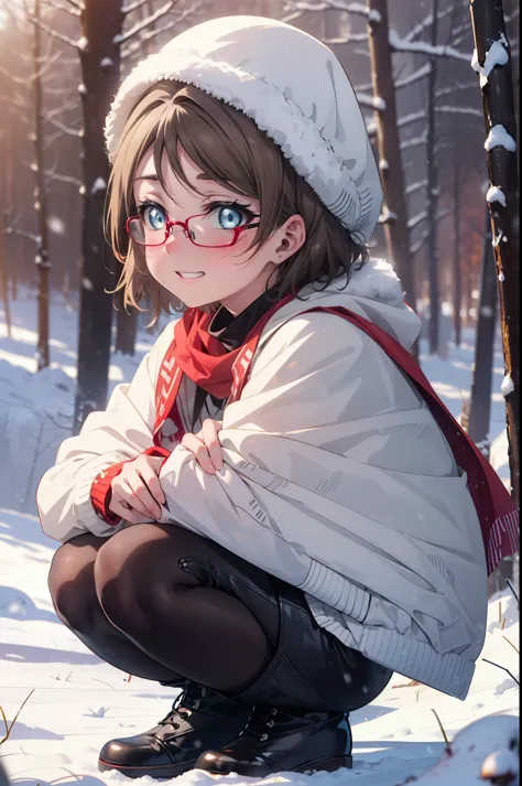 Yo Watanabe, Yu Watanabe, short hair, blue eyes, Brown Hair, smile, Grin,Mid-chest,Black-rimmed glasses,
Open your mouth,snow,Gr...