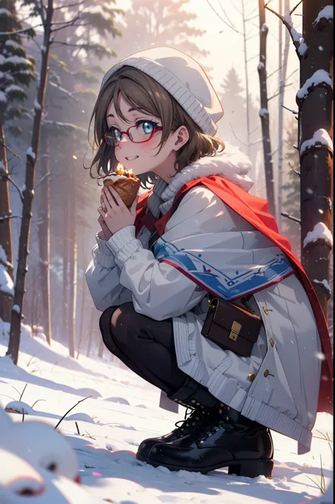 Yo Watanabe, Yu Watanabe, short hair, blue eyes, Brown Hair, smile, Grin,Mid-chest,Black-rimmed glasses,
Open your mouth,snow,Gr...