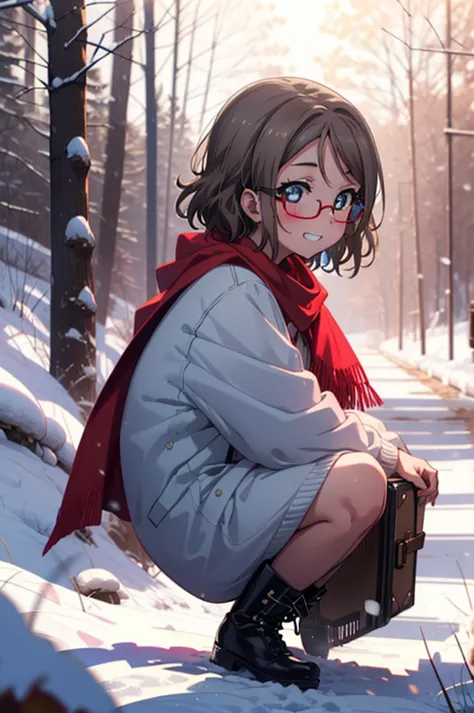 Yo Watanabe, Yu Watanabe, short hair, blue eyes, Brown Hair, smile, Grin,Mid-chest,Black-rimmed glasses,
Open your mouth,snow,Gr...