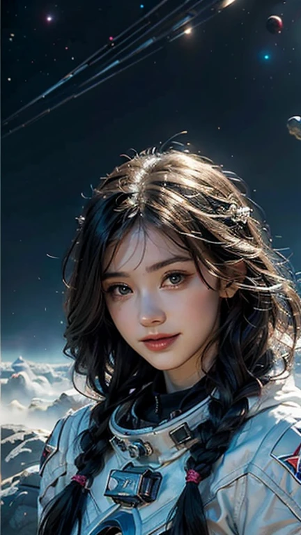 masterpiece,best quality,aesthetic,detailed face,subsurface scattering,dynamic angle,
wrenchsfantasy,fantasy,1girl,photo of a cute girl,light smile,charming,20yo,Fishtail braid Hair.Asymmetrical bangs,Teal hair,glowing,cloud,colorful || starry,stars,spacecraft,
space_style,style-swirlmagic,style-sylvamagic,rainbow-candy,
brave, intricate, elegant, dramatic, divine, glowing, sharp focus, incredible detailed, creative, cinematic, fine detail, striking, pretty, perfect, artistic, exciting, marvelous, illuminated, loving, beautiful, enchanted, inspired, vibrant, light, winning, futuristic, best