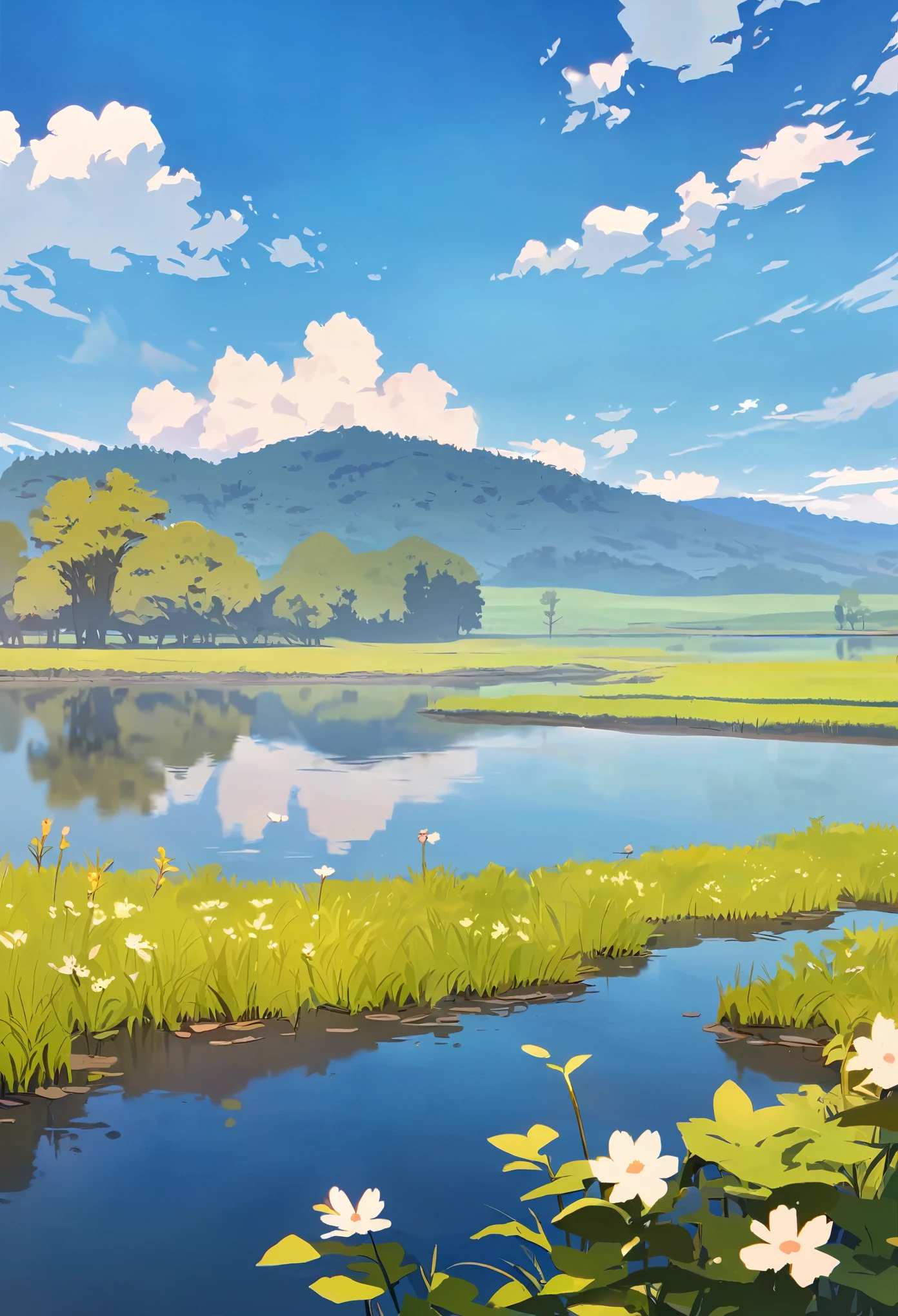 plateau, wetlands, spring, blue sky, cloud